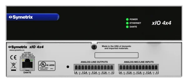 Symetrix xIO 4x4 - Dante-I/O-laajennus, 4 tuloa + 4 lähtöä, PoE