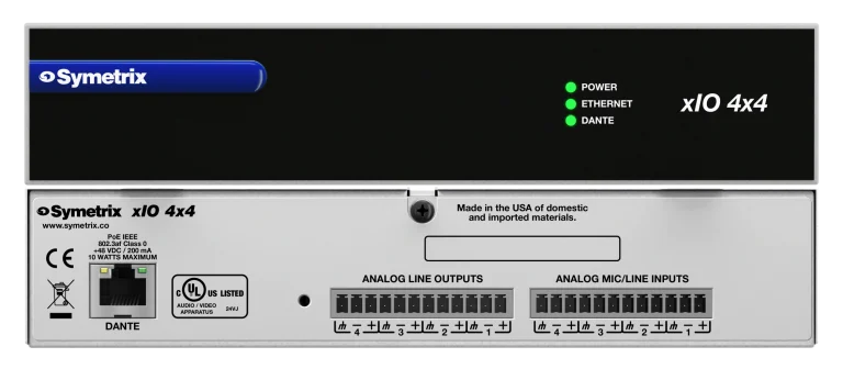 Symetrix xIO 4x4 - Dante-I/O-laajennus, 4 tuloa + 4 lähtöä, PoE