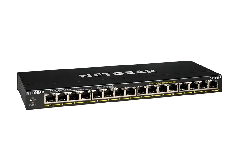 NETGEAR GS316PP - 16-porttinen hallitsematon PoE+-kytkin, 183 W