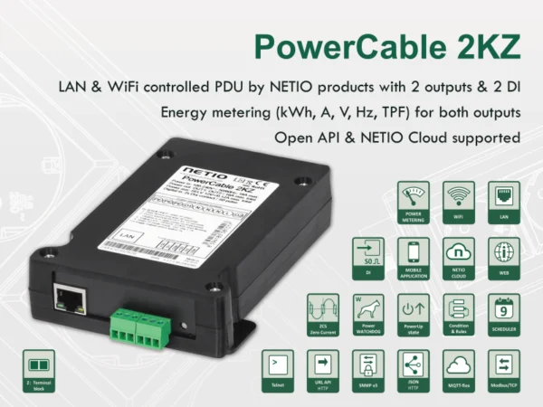 NETIO PowerCable 2KZ - litteä mittaava PDU, 2 lähtöä