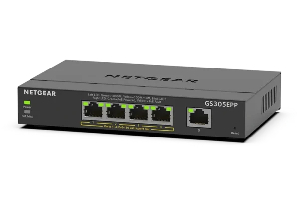 NETGEAR GS305EPP - kevythallittava PoE+-kytkin, 4 × PoE+, 120 W