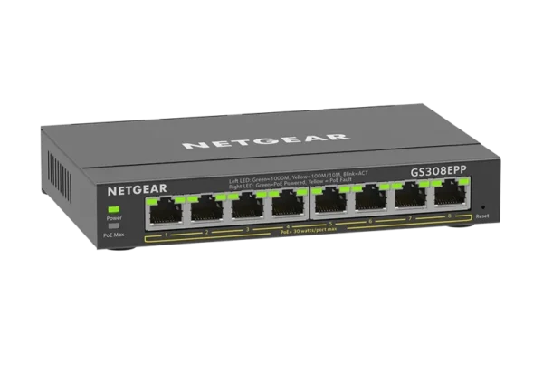 NETGEAR GS308EPP - kevythallittava PoE+-kytkin, 8 × PoE+, 123 W